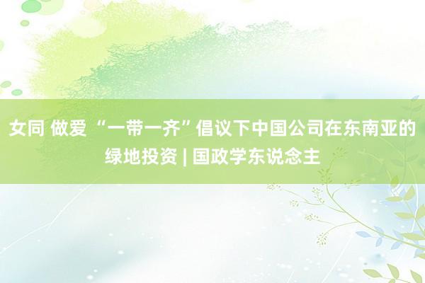 女同 做爱 “一带一齐”倡议下中国公司在东南亚的绿地投资 | 国政学东说念主
